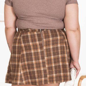 BNWOT Pink Lily Keep A Good Thing Brown Plaid Skater Skirt